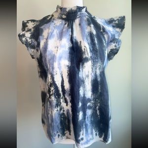 NWT Anthropologie THML Boutique Flutter Sleeve Watercolor Blue Top